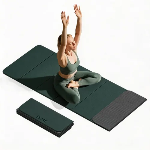 Foldable Yoga Mat 0.32 inches Thick(8mm), SGS Certified POE Material, Non Slip, 71 x 24 inches, Foldable for Travel, Pilates, Camping, Environmental