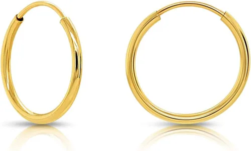 Miniatura 5 de Pendientes de aro redondos sin fin brillantes de oro amarillo de 10 quilates