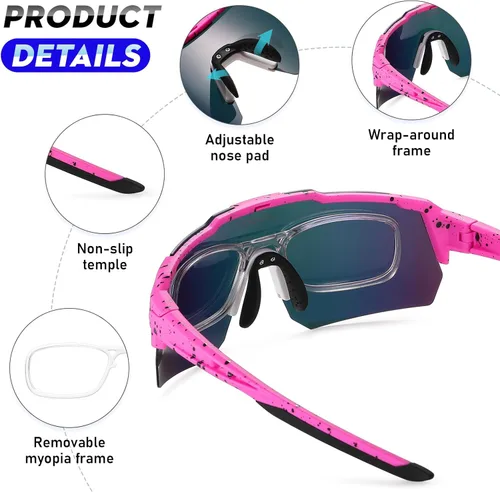 Miniatura 5 de Sports Polarized Sunglasses, UV 400 Protection Sun Glasses Women, Mens Glasses for Cycling Biking Running Rosa