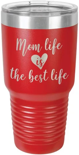 Miniatura 18 de Vaso grabado con texto en inglés "MOM LIFE IS THE BEST LIFE Engraved 30oz" grabado con láser en polvo de acero con revestimiento de polvo taza
