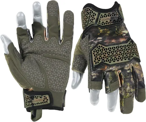 Miniatura 12 de HANDLANDY Guantes tácticos de impacto sin dedos para hombre, guantes de trabajo con agarre acolchado de medio dedo, guantes de conductor de Verde