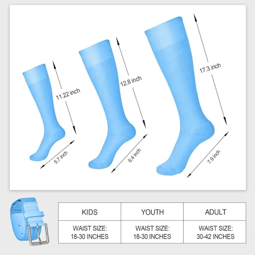 Miniatura 6 de XZQTIVE Conjunto combinado de calcetines de béisbol y softbol y cinturón de béisbol y sóftbol, calcetines de fútbol hasta la rodilla para niños