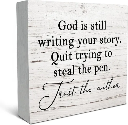 Miniatura 12 de SRADMO God Is Still Writing Your Story, decoración de versículos bíblicos para sala de oración, caja de madera negra cristiana para oficina en casa