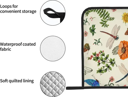 Miniatura 3 de Juego de 2 soportes para ollas de libélula de primavera con diseño de hojas de helecho botánico para cocina, decorativas, resistentes al calor