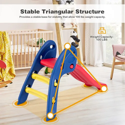 Miniatura 5 de BABY JOY Tobogán plegable, primer tobogán interior de plástico para escalar, juguete para niños (riel elíptico)