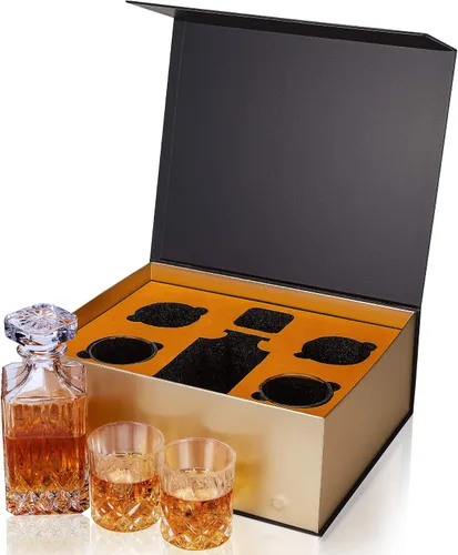 Miniatura 2 de KANARS Juego de decantador de whisky y vasos en caja de regalo única, juego de decantador de licor de cristal original para bourbon, escocés, vodka