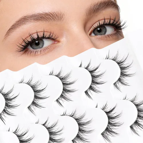 Veleasha Pestañas postizas de manga puntiagudas, 100% hechas a mano, aspecto natural, pestañas postizas ligeras con banda transparente suave,