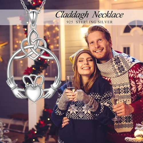 Miniatura 28 de FLYOW Collar con colgante de nudo celta de plata de ley 925 de buena suerte irlandés para mujer, regalo de cumpleaños y graduación