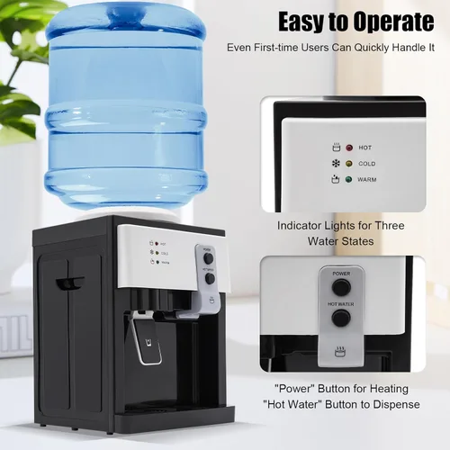 Miniatura 4 de LYNICESHOP Dispensador de agua de encimera de carga superior, dispensador de agua fría caliente de 5 galones, dispensador de agua fría