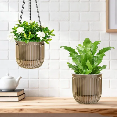 Miniatura 8 de Halatool Paquete de 2 macetas colgantes de riego automático para plantas de interior, macetas colgantes de 6.5 pulgadas al aire libre con 2 cadenas