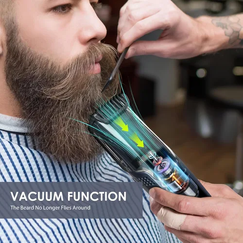 Miniatura 3 de Recortadora de barba con aspiración para hombres con 20 longitudes y estilos ajustables, recortadora con aspiración integrada para bigote, patillas