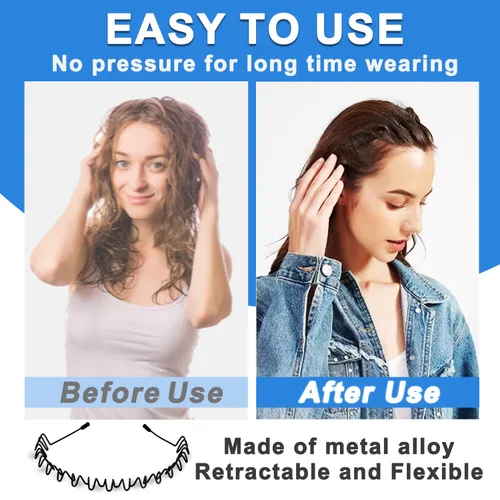 Miniatura 5 de Diademas de metal para hombres y mujeres, paquete de 2 bandas ajustables antideslizantes para el cabello, diadema negra ligera para lavado facial