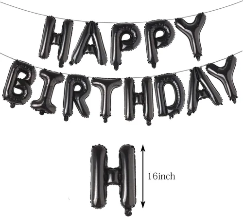Miniatura 2 de Letras de aluminio de 16 pulgadas con texto en inglés «Happy Birthday» de color negro para hombres, mujeres, niños, suministros de decoración