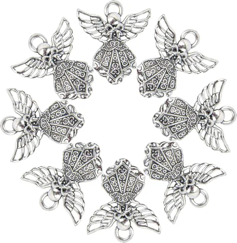 Framendino, Paquete de 100 dijes de ángel de plata antigua para hacer joyas, pulseras y manualidades, aleación, No es una piedra preciosa