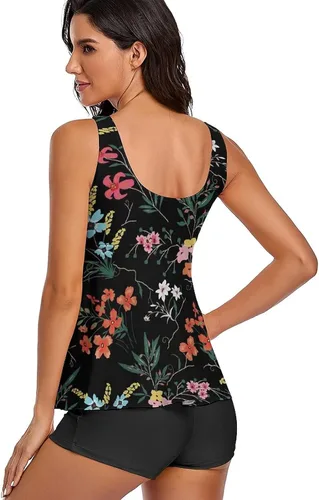 Miniatura 3 de Omichic Modest Tankini Swimsuits for Women Two Piece Bathing Suits Floral Print Tank Top with Boyshorts