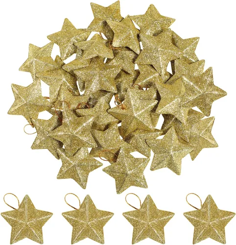 MAGICLULU Adornos de estrella con brillantina dorada, 30 piezas, mini colgantes de estrella para árbol de Navidad, para manualidades DIY, 4.8 x 4.8