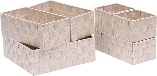 Miniatura 10 de Juego de 4 cestas de almacenamiento tejidas de polipropileno con marco de metal, cajas de tela apilables para cajones, armario, estante, guardería