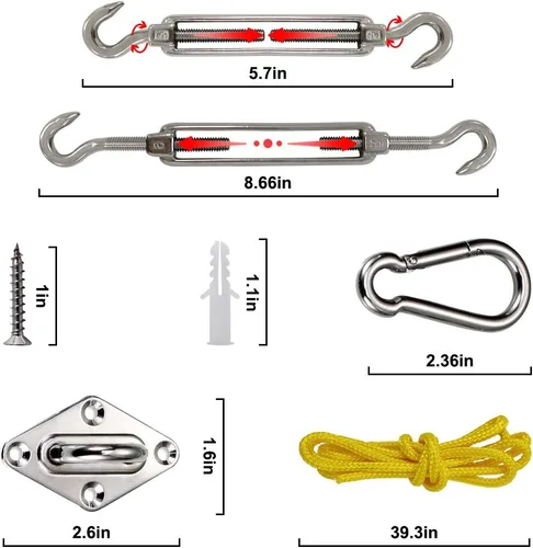 Miniatura 4 de Kit de herramientas para toldo, kit de accesorios de acero inoxidable para triángulo, cuadrado, rectangular, instalación de toldo para patio y césped