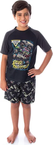 Miniatura 5 de INTIMO Monster Jam Pirate's Curse MAX-D Grave Digger Monster Truck - Conjunto de pijama para niños, Negro