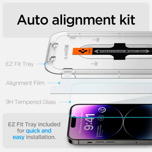 Miniatura 3 de Spigen GlasTR EZ FIT: protector de pantalla de vidrio templado diseñado para iPhone 14 Pro Max [compatible con fundas], protección de sensor