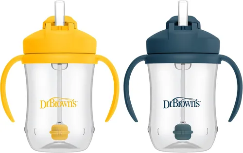Miniatura 20 de Dr. Brown's - Primer vaso con popote para bebé, Hitos, 9 oz/270 ml, color coral y verde oliva, libre de BPA, 6 meses en adelante, 2