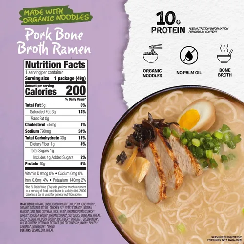 Miniatura 2 de Taza de ramen de caldo de hueso de cerdo Mike’s Mighty Good (Paquete de 6) – 8g de proteína Fideos ramen instantáneos – Orgánicos al vapor, sin OGM