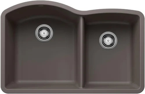 Miniatura 9 de BLANCO, Anthracite 440179 DIAMOND SILGRANIT 60/40 - Fregadero de cocina con doble cuenco con división baja, 32 x 21 pulgadas Antracita