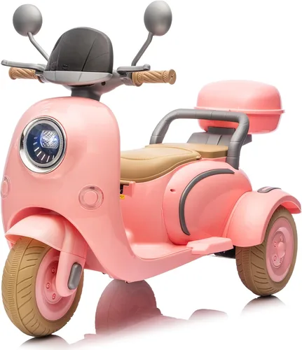 Miniatura 7 de Motocicleta eléctrica de 12V para 2 plazas para niños, batería recargable, motocicleta eléctrica todoterreno con 3 ruedas, baúl de almacenamiento