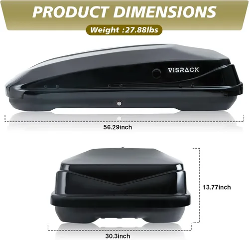 Miniatura 3 de Cajas de Carga para Techo Grandes Portadores de Carcasa Dura Portaequipajes para Techo con Cerradura de Llave 56" L x 30" A x 13.7" Al, 13 Pies