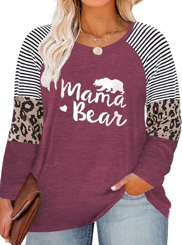ROSRISS - Camiseta tipo túnica de manga larga para mujer con estampado de leopardo a rayas y bloques de color, tallas grandes