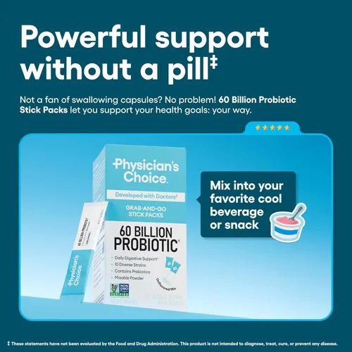 Miniatura 2 de Physician's Choice Paquetes de probióticos en barra de 60 mil millones de UFC, 10 cepas + prebióticos, salud inmunológica, digestiva e intestinal
