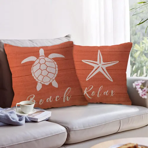 Miniatura 2 de ULOVE LOVE YOURSELF Juego de 4 fundas de almohada de playa costera de 18 x 18 pulgadas, juego de 4 fundas de cojín decorativas con diseño de Naranja