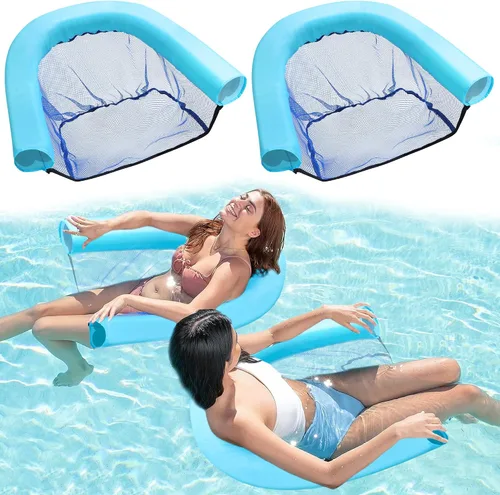 Paquete de 2 sillas flotantes de malla para adultos, silla flotante de piscina, flotadores para accesorios de piscina y juguetes acuáticos (fideos