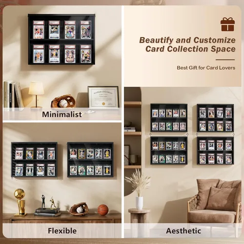Miniatura 6 de Emfogo Estuche expositor de tarjetas, paquete de 2 exhibidores de tarjetas coleccionables con vista clara, estuche de madera para tarjetas