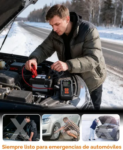 Miniatura 7 de Arrancador de 2000 A con compresor de aire, arrancador de batería de automóvil portátil con inflador de neumáticos de apagado automático de 160 PSI