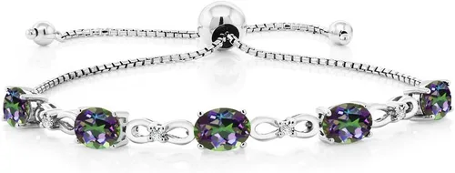 Miniatura 87 de Gem Stone King Pulsera de tenis de diamantes cultivados en laboratorio con piedra natal de 3-6 quilates para mujer, plata de ley 925, ovalada