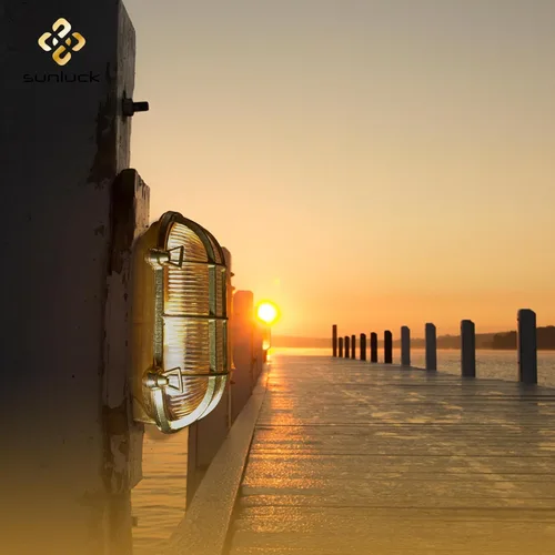 Miniatura 3 de Sunluck Luz de mamparo de latón, lámpara de pared náutica ovalada de rejilla, pantalla, iluminación de montaje en techo, luz de sauna impermeable