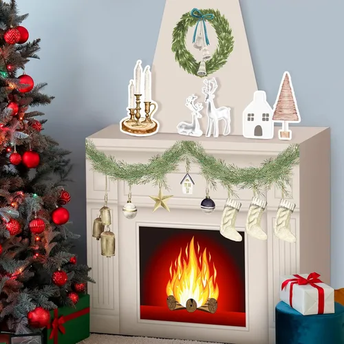 Miniatura 7 de Fullhawl Chimenea de cartón para Navidad, accesorio de chimenea de cartón grande 3D, centro de mesa falso con chimenea sintética para decoración