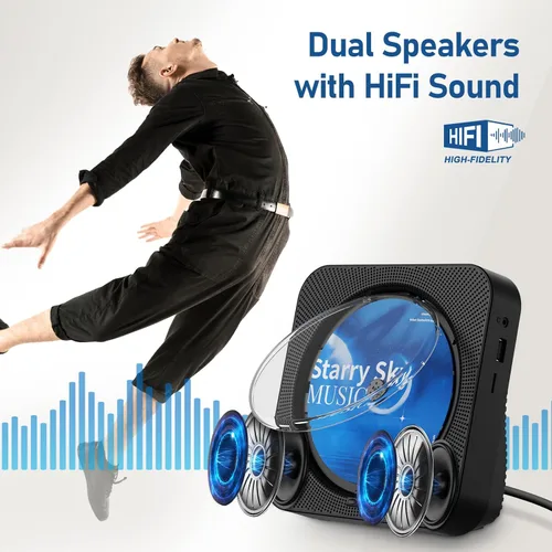 Miniatura 2 de Reproductor de CD portátil Bluetooth 5.1 reproductor de CD de escritorio con altavoces de sonido de alta fidelidad, control remoto, cubierta Negro