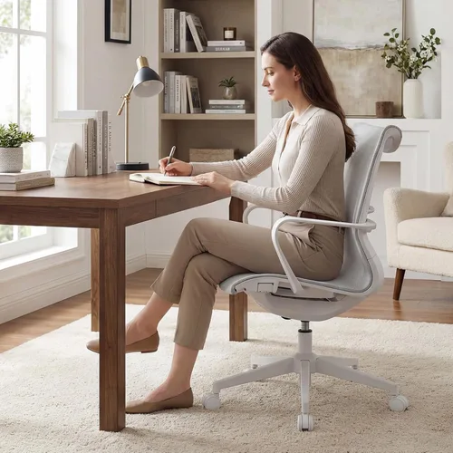 Miniatura 8 de LuxErgo Silla de oficina ergonómica de malla, silla de escritorio con respaldo medio con soporte lumbar y reposabrazos, altura ajustable, reclinable