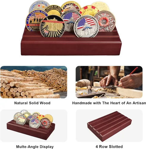 Miniatura 2 de ASmileIndeep Expositor de monedas de desafío militar pequeño de madera maciza, soporte para monedas con capacidad para 10-12 monedas, soporte