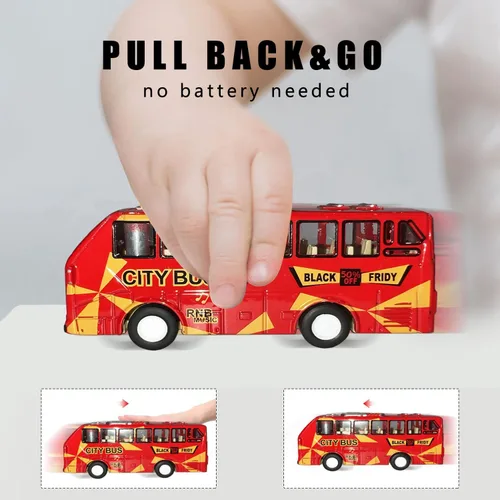 Miniatura 4 de KIDAMI Juego de Coches y Autobuses de Juguete de Metal Fundido a Presión, Escala 1:64, Vehículos de Autobús Urbano de Dos Pisos, Coches de Retroceso