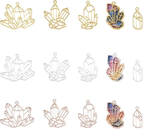 Miniatura 10 de Cheriswelry Colgantes de bisel de aleación de oro surtidos con parte trasera abierta, diseño de hoja de flor, corazón, metal, marco hueco, molde