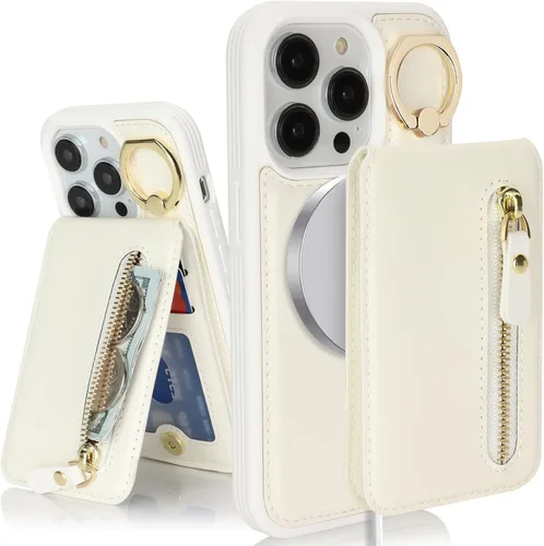 Miniatura 37 de para iPhone 14 Funda con soporte magnético Magsafe compatible, llavero de cuero PU plegable con soporte desmontable, funda tipo cartera 2-en-1