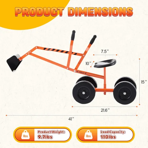 Miniatura 3 de Albott Excavadora de arena manejable con grúa de juguete que funciona con ruedas de 8 pulgadas y asiento giratorio de 360° (naranja)