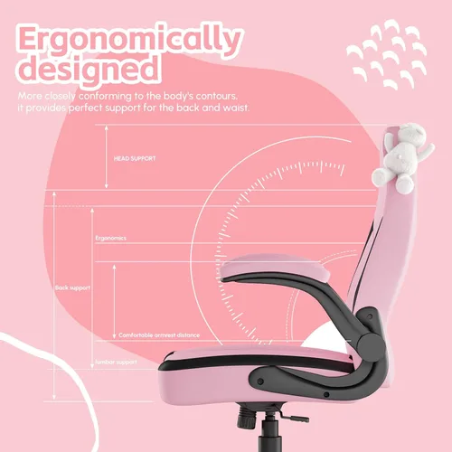 Miniatura 6 de Silla de juegos rosa, silla ergonómica de escritorio de oficina con soporte lumbar, silla de computadora con reposabrazos abatibles, cómoda silla