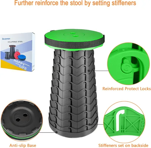 Miniatura 3 de Boreeman Taburete plegable mejorado, ligero pero más resistente, con capacidad de carga, 400 libras, taburete plegable portátil para camping, pesca