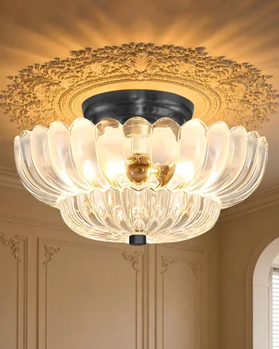 Miniatura 12 de Luces de Techo Semiempotradas Lámpara de Techo de Cristal Marrón Candelabros Base Negra Iluminación Moderna Accesorio de Luz Adecuado para Sala