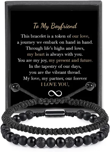 Miniatura 17 de Pulseras de cuentas negras para hombres y niños: 0.236 in de obsidiana ónix cuentas de lava para hombre conjunto de pulseras para hombre - Genial