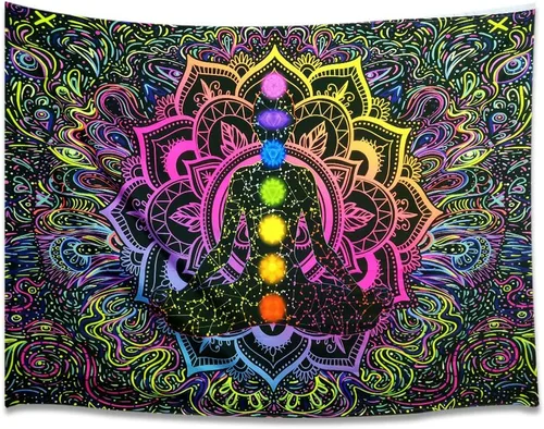 Tapiz espiritual de mandala bohemio de siete chakras, para colgar en la pared psicodélico para yoga, meditación, estudio bohemio, dormitorio, sala